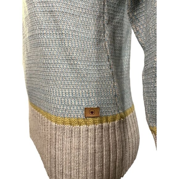 NWT Fuza Wool Hilda Handmade Chunky Knit Turtleneck Sweater Size M Blue Beige - Picture 3 of 10